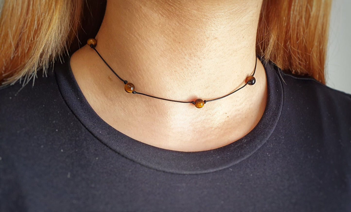 Tigers Eye Necklace, Choker Necklace, Dainty Bead Choker, Bridesmaid Necklace, Girlfriend Gift, Minimalist Choker, Adjustable Necklace