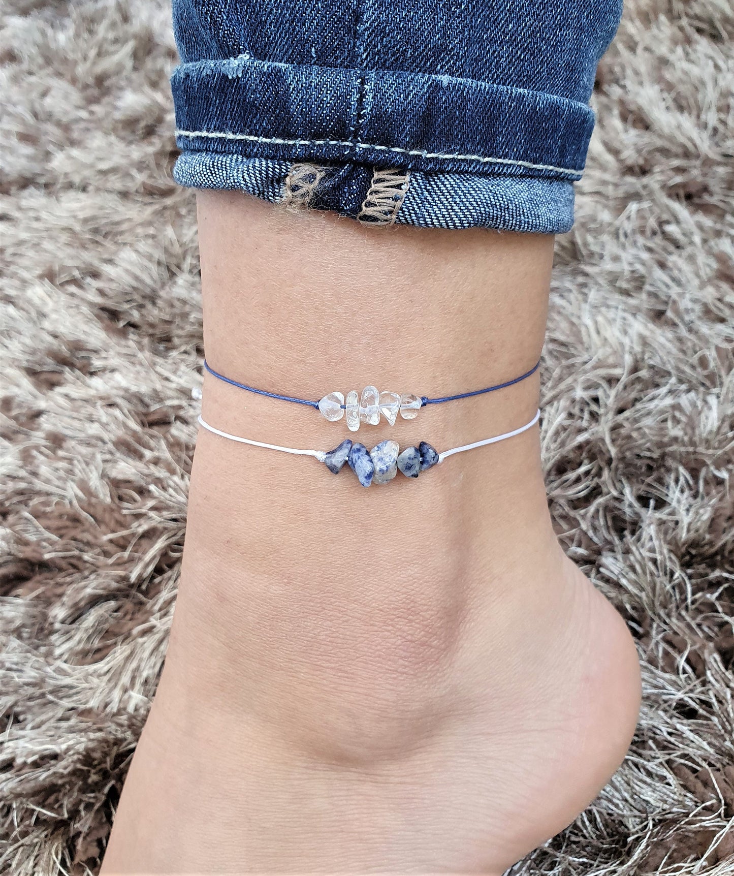 Crystal Anklet, Gemstone Anklet, Lapis Lazuli Anklet, Boho Anklet, Beach Anklet, Chips Anklet, Summer Anklet, Gem Dainty Anklet, Friendship