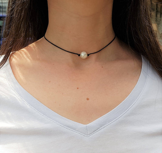 Freshwater Pearl, Pearl Choker, White Pearl Choker, Pearl Necklace, Single Pearl Choker, Single Pearl, One Pearl Necklace, Cute Pearl Choker