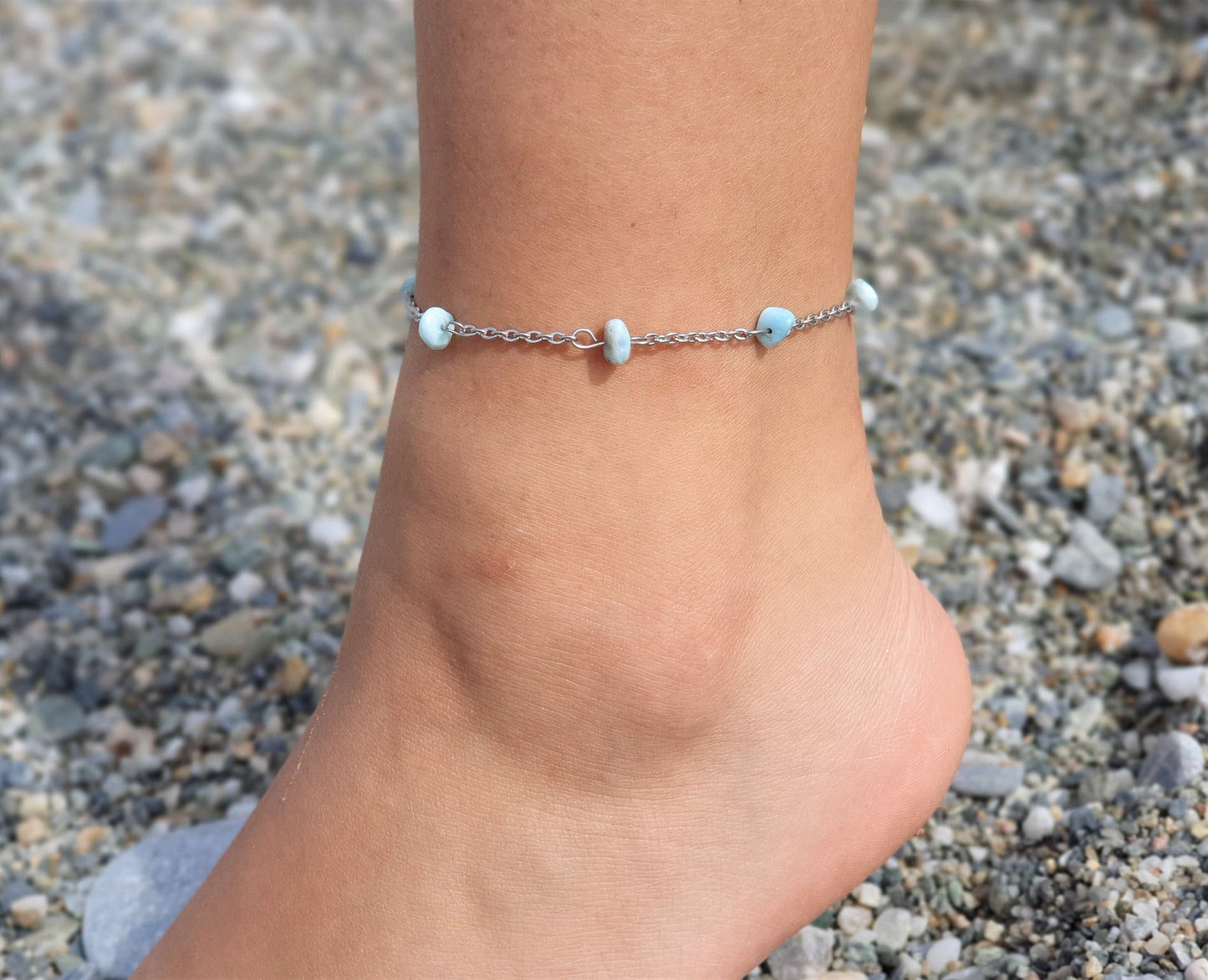 Larimar Anklet, Gold Anklet, Silver Anklet, Crystal Anklet, Gemstone Anklet, Ankle Bracelet, Boho Anklet, Beach Anklet, Summer Anklet, Chips