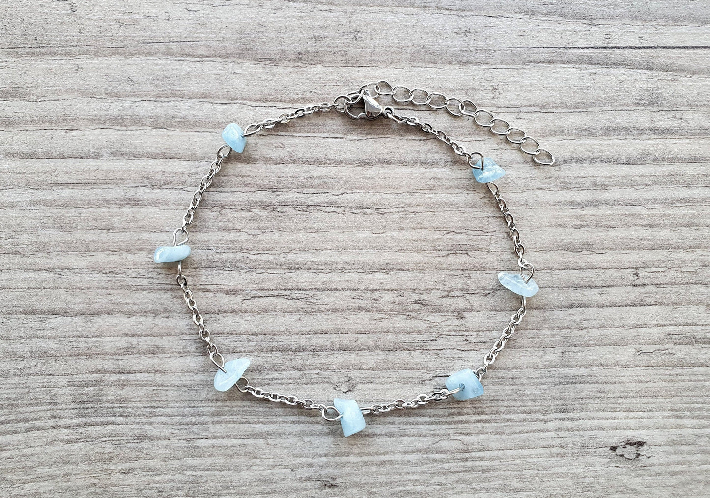 Aquamarine Anklet, Silver Anklet, Crystal Anklet, Gemstone Anklet, Ankle Bracelet, Boho Anklet, Beach Anklet, Summer Anklet, Chips Anklet
