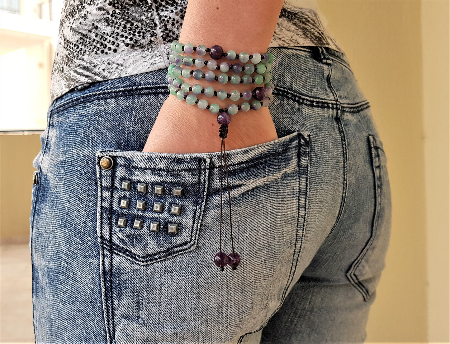 Rainbow Fluorite, Amethyst Mala, 108 Mala, 108 Mala Necklace, 108 Mala Bracelet, 108 Men Mala, 108 Mala Beads, 108 Prayer Beads, 108 Women