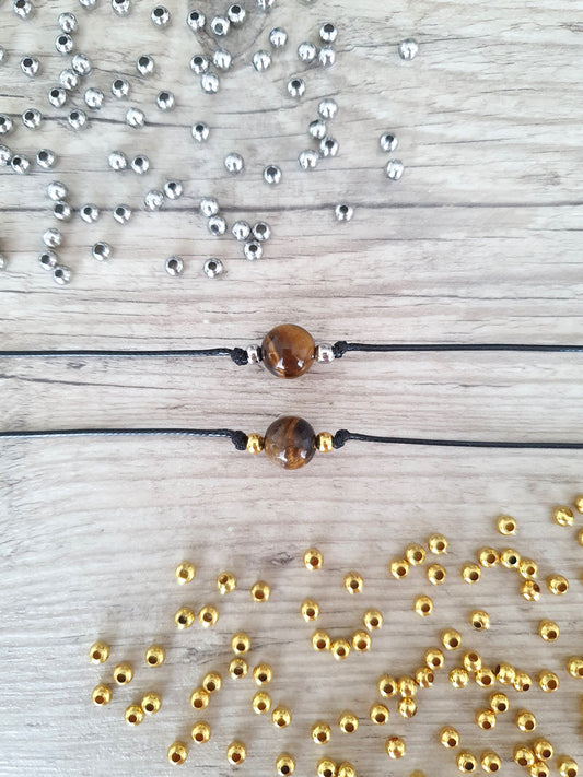 Tigers Eye, Tigers Eye Choker, Tigers Eye Necklace, Gold Plated Beads, Steel Beads, Gemstone Choker, Gemstone Necklace, Cord Necklace