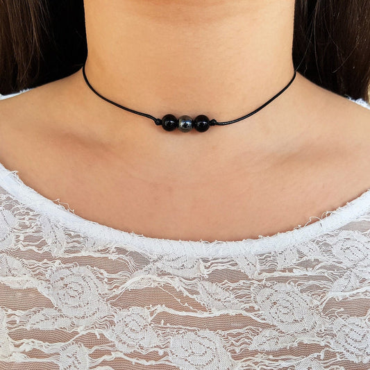 Black Onyx Choker, Dark Gray Hematite, Gemstone Choker, Boho Choker, Bohemian Choker, Thin Black Choker, Cute Choker, Choker Necklace