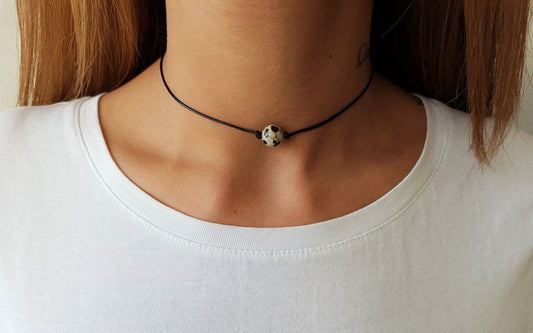 Jasper Choker, Gemstone Choker, Cute Choker, Choker Necklace, Boho Choker, Bohemian Choker, Single Bead Choker, Thin Black Choker, Beige