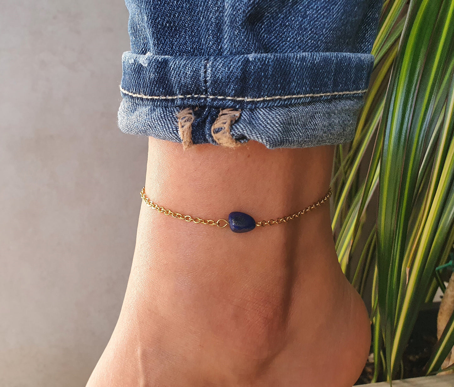 Lapis Lazuli Anklet, Gold Anklet, Silver Anklet, Blue Anklet, Ankle Bracelet, September Birthstone, Crystal Anklet, Gemstone Anklet