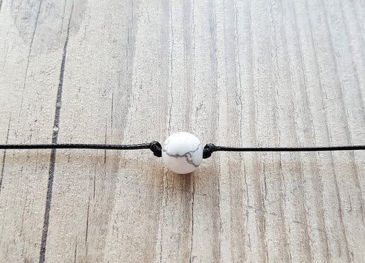 Howlite Choker, Gemstone Choker, Choker Necklace, Boho Choker, Bohemian Choker, Single Bead Choker, Thin Black Choker, Beige Bead Choker