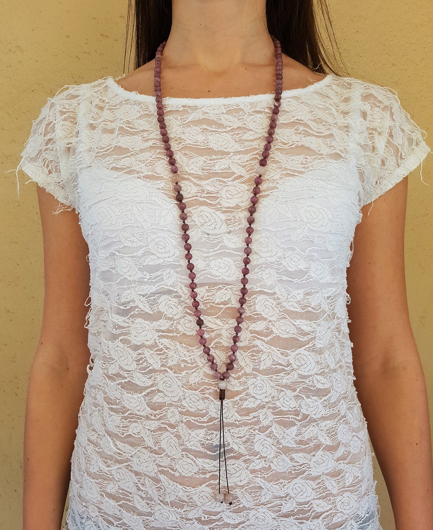 Lepidolite Mala, Moonstone Mala, 108 Mala, 108 Mala Bracelet, Pink Mala Beads, 108 Mala Beads, 108 Prayer Beads, Boho Necklace, Knotted Mala