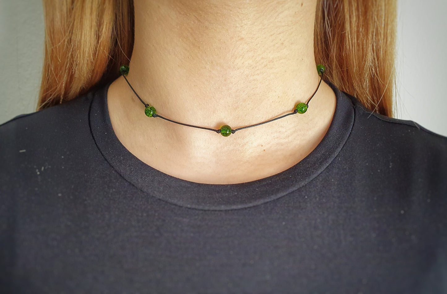 Peridot Necklace, Choker Necklace, Dainty Bead Choker, Bridesmaid Necklace, Girlfriend Gift, Minimalist Choker, Birthstone Necklace
