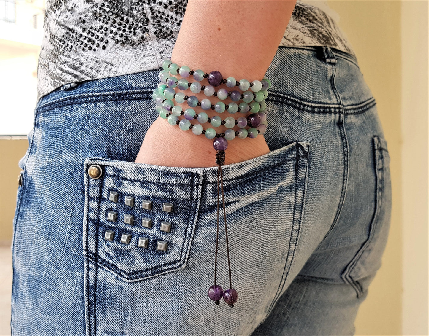 Rainbow Fluorite, Amethyst Mala, 108 Mala, 108 Mala Necklace, 108 Mala Bracelet, 108 Men Mala, 108 Mala Beads, 108 Prayer Beads, 108 Women