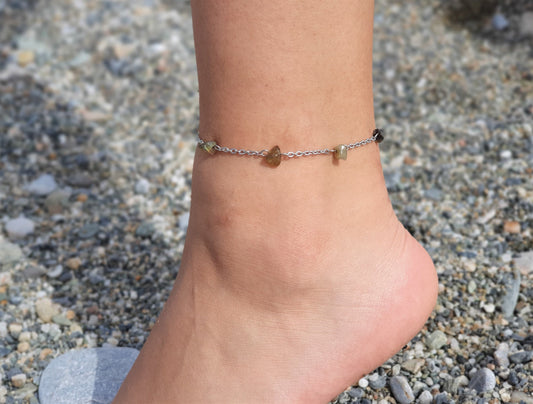 Labradorite Anklet, Silver Anklet, Crystal Anklet, Gemstone Anklet, Ankle Bracelet, Boho Anklet, Beach Anklet, Summer Anklet, Chips Anklet