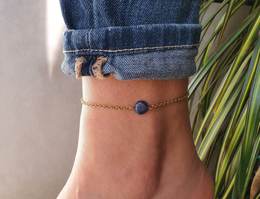 Sodalite Anklet, Gold Anklet, Silver Anklet, Blue Anklet, Ankle Bracelet, November Birthstone, Crystal Anklet, Gemstone Anklet, Birthday