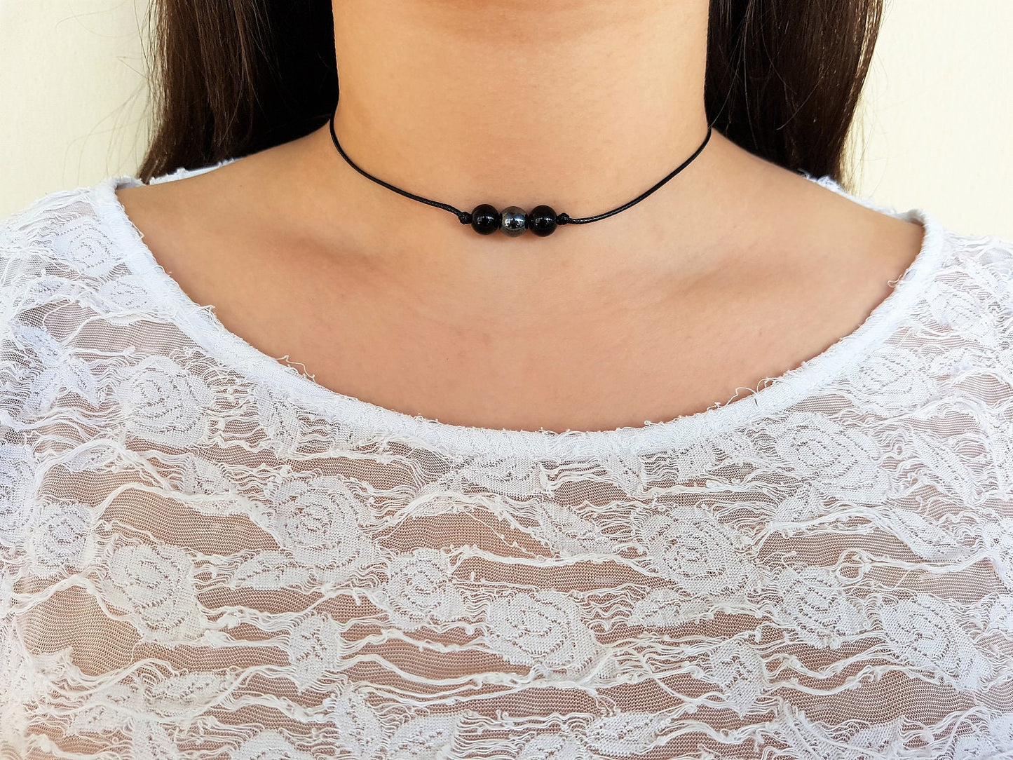 Black Onyx Choker, Dark Gray Hematite, Gemstone Choker, Boho Choker, Bohemian Choker, Thin Black Choker, Cute Choker, Choker Necklace