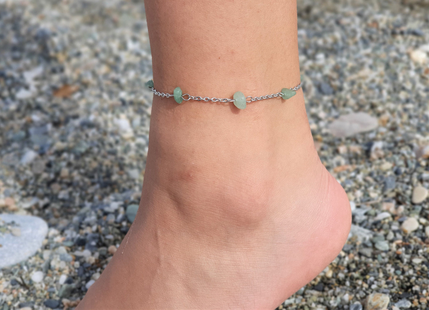 Aventurine Anklet, Gold Anklet, Silver Anklet, Crystal Anklet, Gemstone Anklet, Ankle Bracelet, Boho Anklet, Beach Anklet, Summer Anklet
