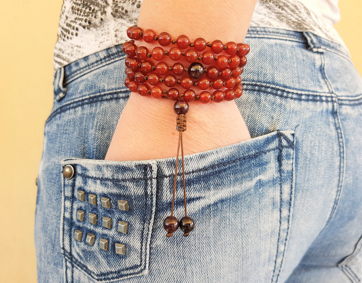 Carnelian Mala, Garnet Mala, 108 Mala, 108 Mala Bracelet, Red Mala Beads, 108 Mala Beads, 108 Prayer Beads, Boho Necklace, Knotted Mala Bead