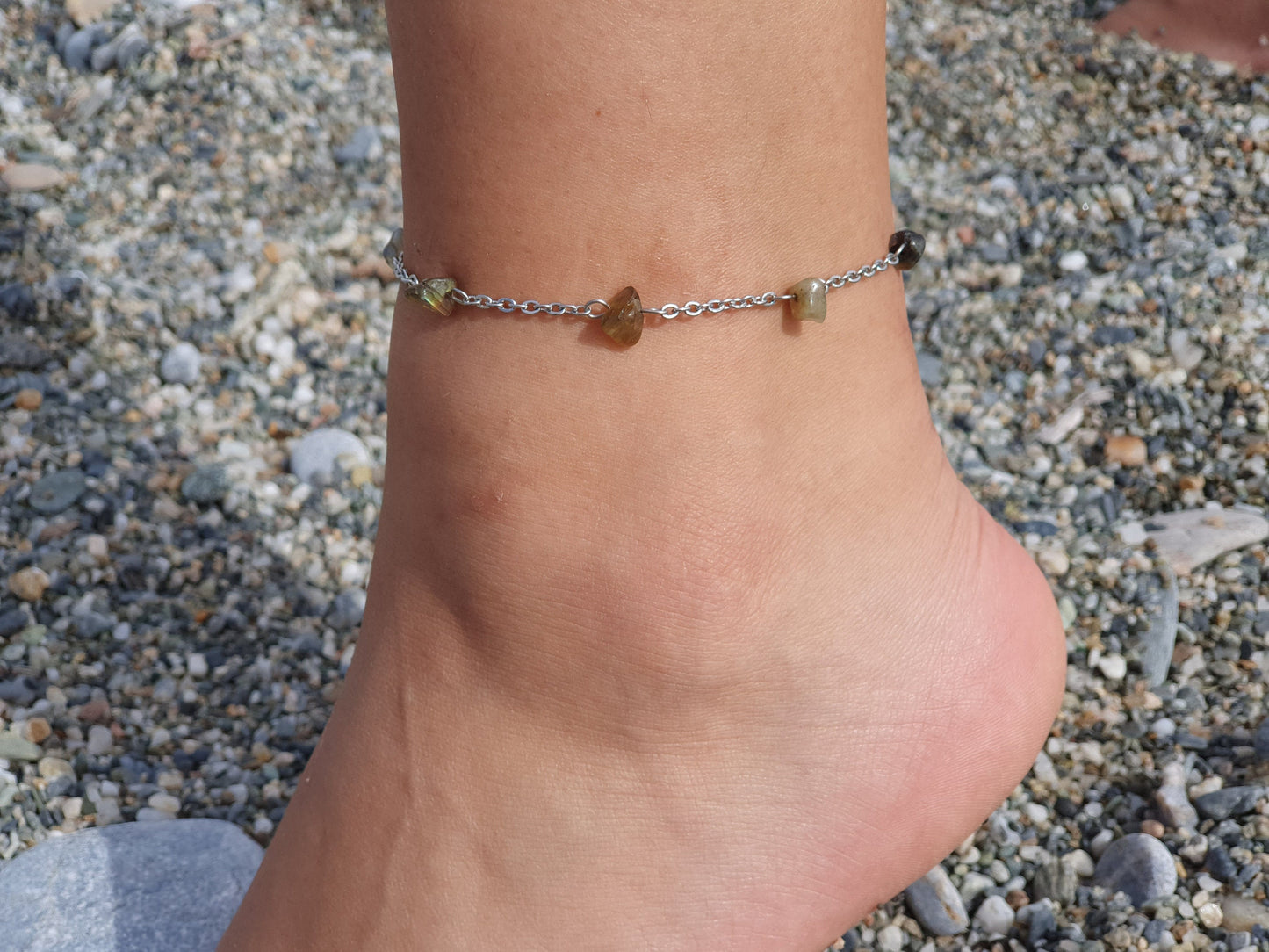 Labradorite Anklet, Silver Anklet, Crystal Anklet, Gemstone Anklet, Ankle Bracelet, Boho Anklet, Beach Anklet, Summer Anklet, Chips Anklet
