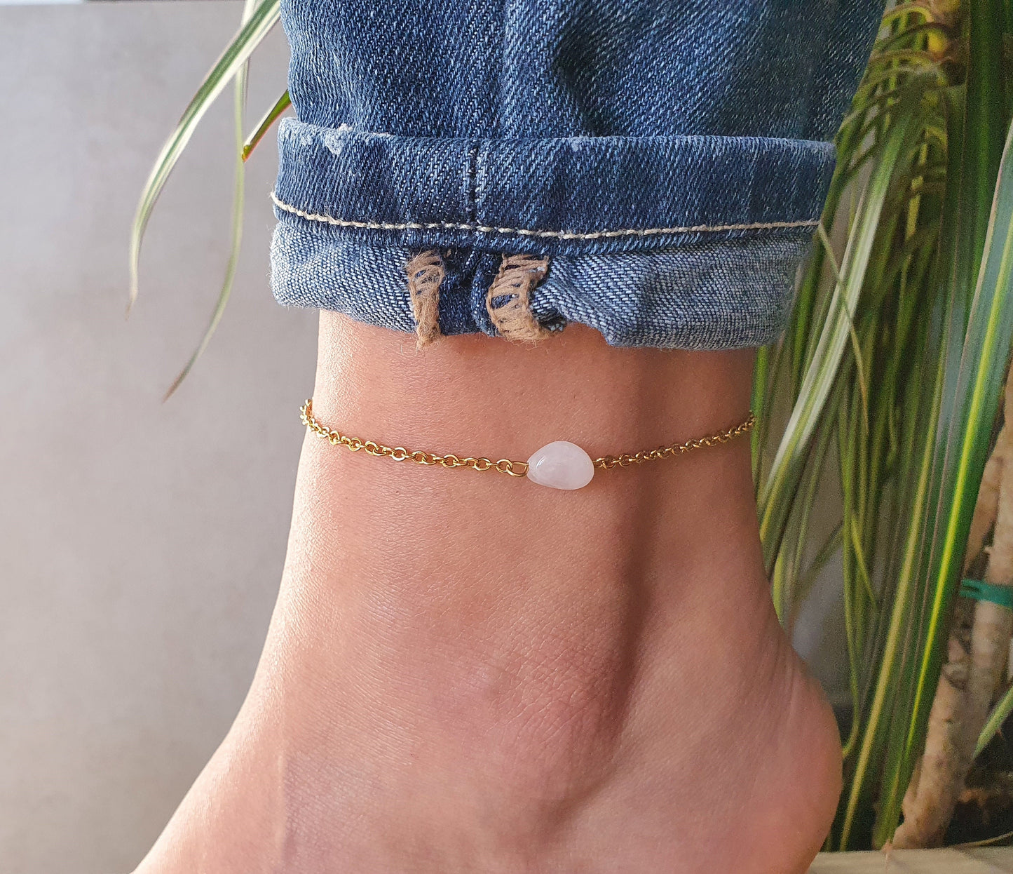 Rose Quartz Anklet, Gold Anklet, Silver Anklet, Pink Anklet, Ankle Bracelet, January Birthstone, Crystal Anklet, Gemstone Anklet, Birthday