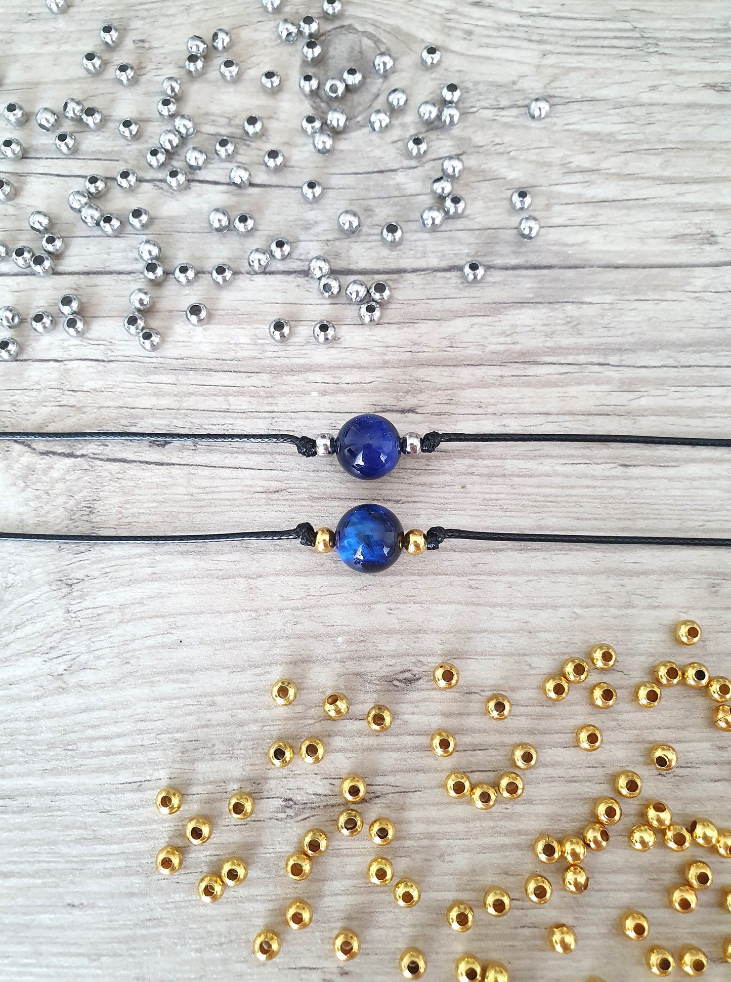 Blue Tigers Eye, Tigers Eye Choker, Tigers Eye Necklace, Gold Plated Beads, Steel Beads, Gemstone Choker, Gemstone Necklace, Cord Necklace