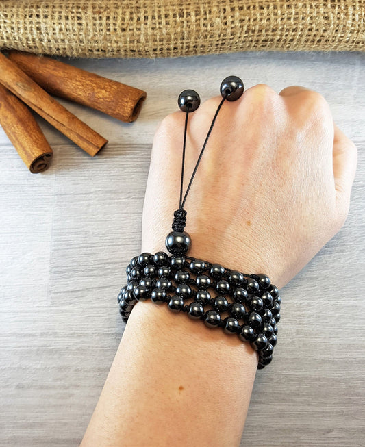 Dark Gray Hematite, Hematite Mala, 108 Mala, 108 Mala Bracelet, Mens Mala Bracelet, 108 Mala Beads, 108 Prayer Beads, Boho Necklace, Knotted