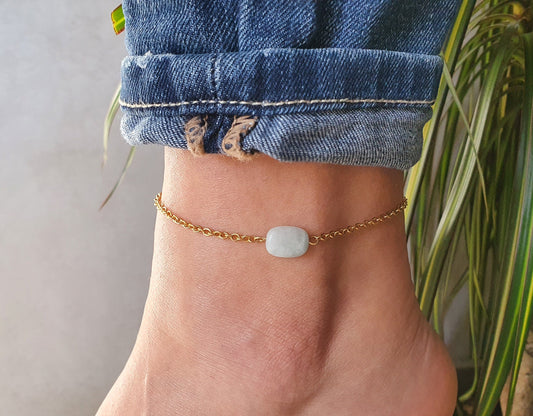 Aquamarine Anklet, Gold Anklet, Silver Anklet, Blue Anklet, Ankle Bracelet, March Birthstone, Crystal Anklet, Gemstone Anklet, Birthday Gift